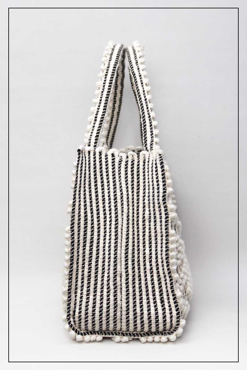 MONTESANTU SM  - Sustainable handwoven small hobo handbag - Cream Linen and Black base bag