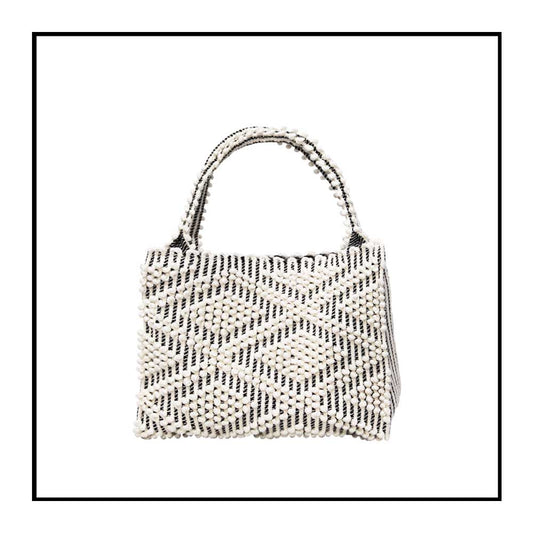 MONTESANTU SM  - Sustainable handwoven small hobo handbag - Cream Linen and Black base bag
