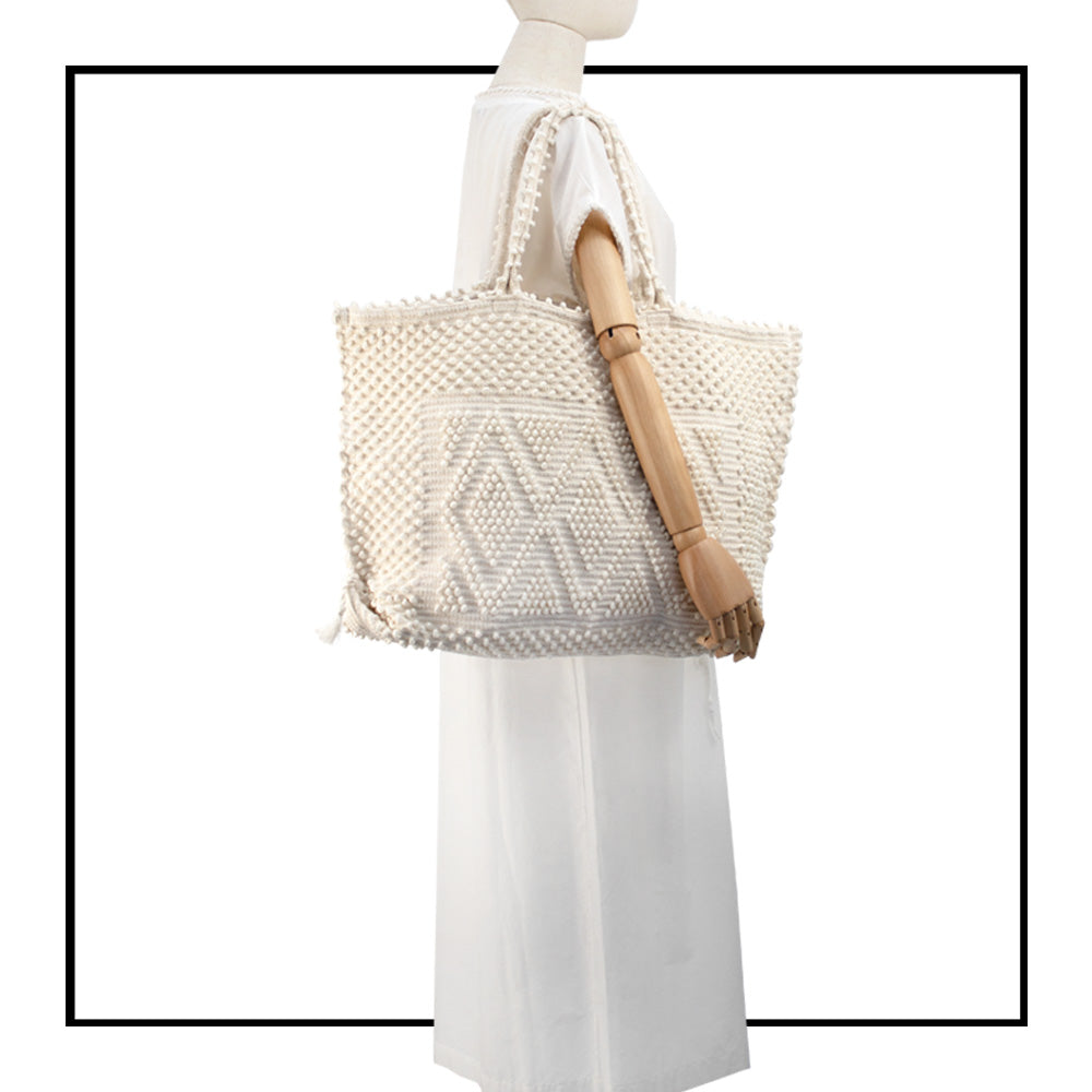 Large TOTE  CREAM LINEN  ON MODEL - summer bag - luxury handbag - tote made in Italy by hand • timeless individualistic fashion • eco-friendly fashion • socially responsible, lasting fashion.
