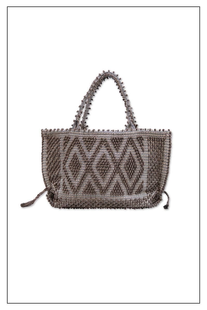 CAPRICCIOLI MED_Rombi. Brown Linen tote hand-stitched with unparalleled craftsmanship.