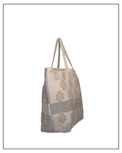 MACOMER Fiori Pib - Handwoven Beige and Black Tote