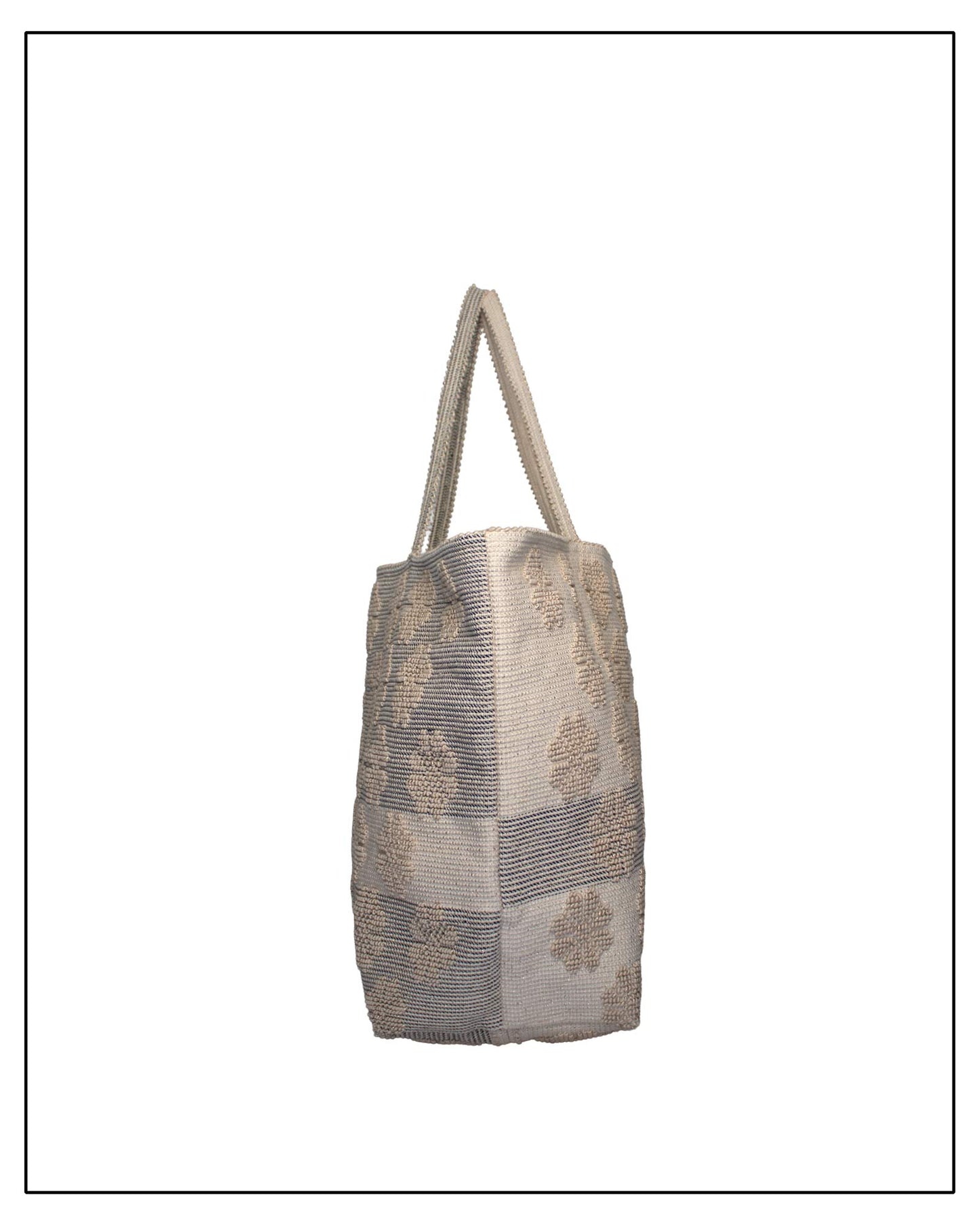 MACOMER Fiori Pib - Handwoven Beige and Black Tote