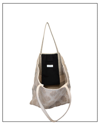 MACOMER Fiori Pib - Handwoven Beige and Black Tote