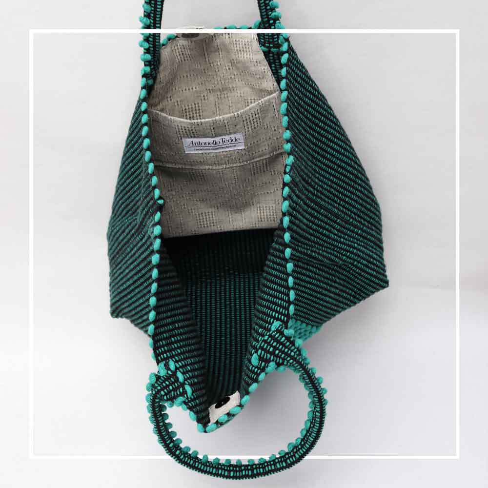 LISCIA Tro - Green and Black -tote-handbag- inside view pocket -eco-friendly-fashion-handbag-preserving-craft