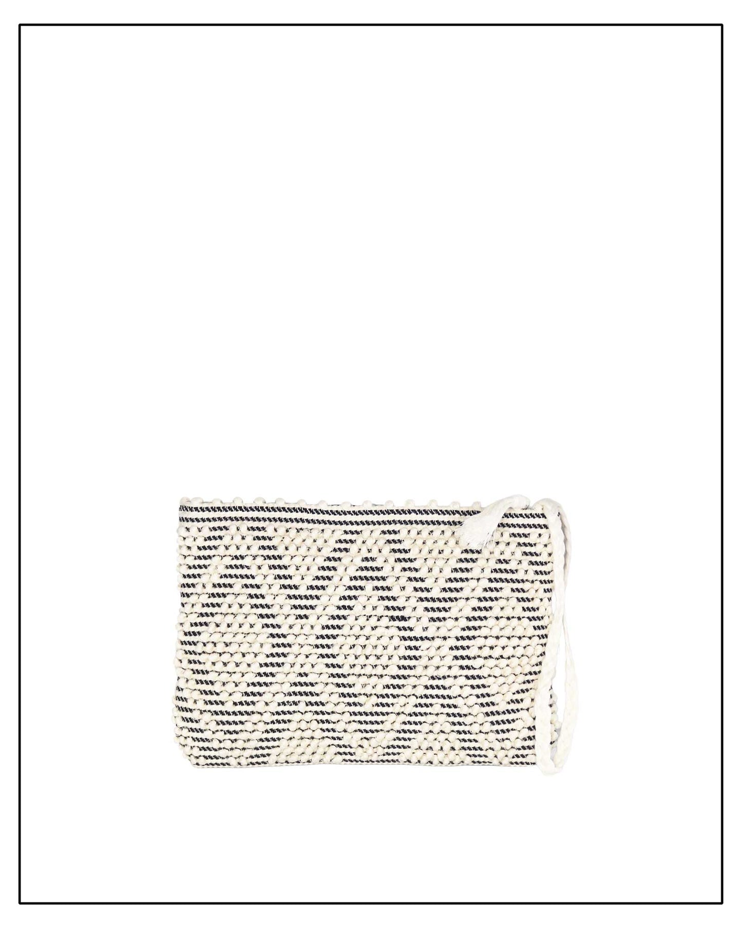 Antonello Tedde Hand-woven clutch bag with black and white pattern on a white background