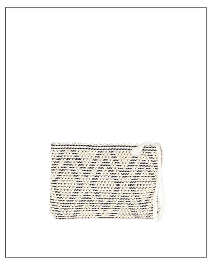 Antonello Tedde Hand-woven clutch bag with black and white pattern on a white background