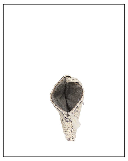 Antonello Tedde Hand-woven clutch bag with black and white pattern on a white background - lining and inside view