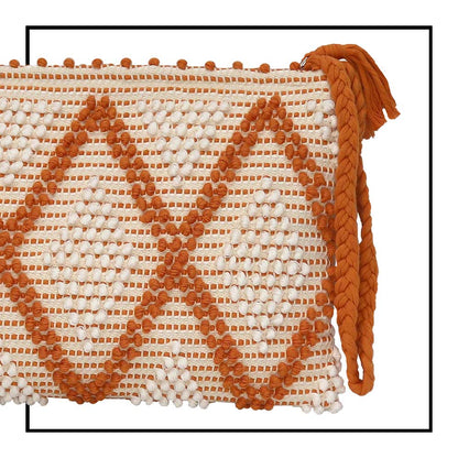 Piattina - Sustainable handwoven zip clutch bag - Cream Linen and Orange