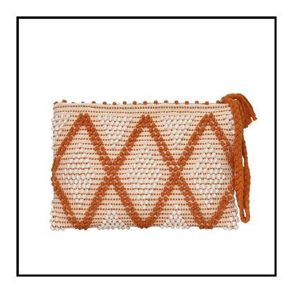 Piattina - Sustainable handwoven zip clutch bag - Cream Linen and Orange