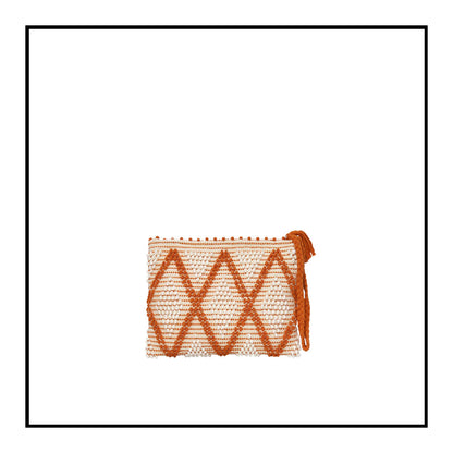 Piattina - Sustainable handwoven zip clutch bag - Cream Linen and Orange