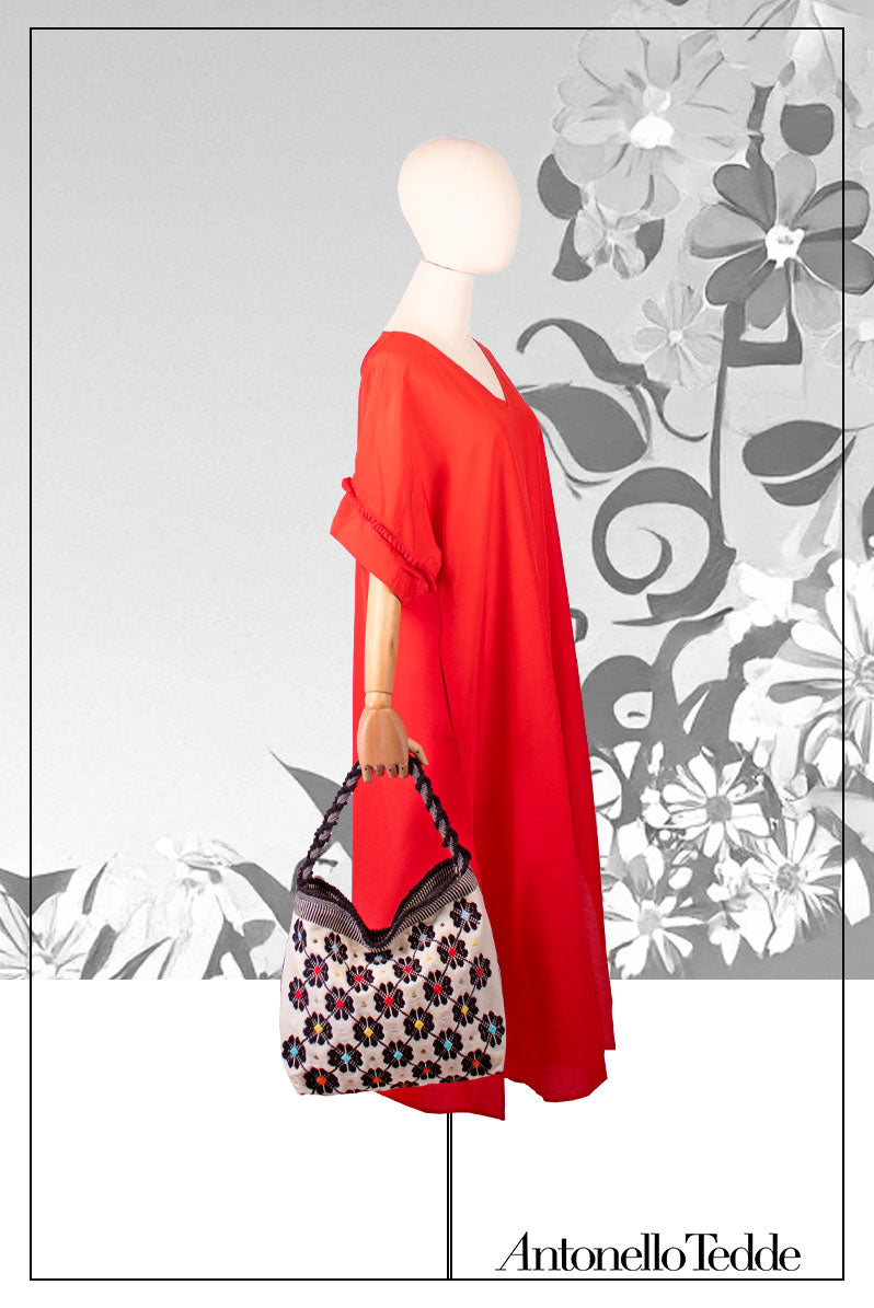 BANARI - Sustainable handwoven large HOBO handbag - Meticulously hand-stitched with unparalleled craftsmanship.  Black White Multicolour