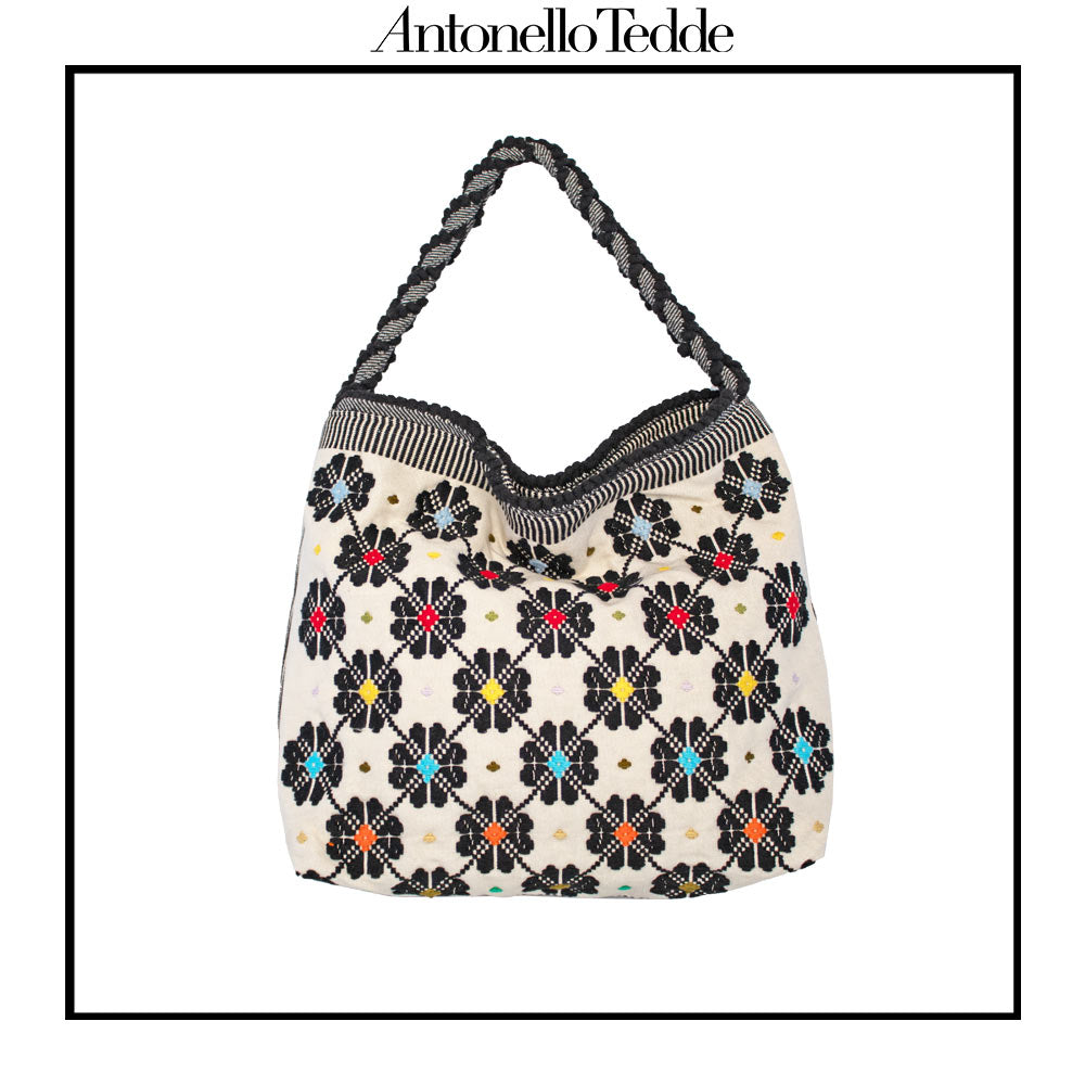 BANARI - Sustainable handwoven large HOBO handbag - Meticulously hand-stitched with unparalleled craftsmanship.  Black White Multicolour