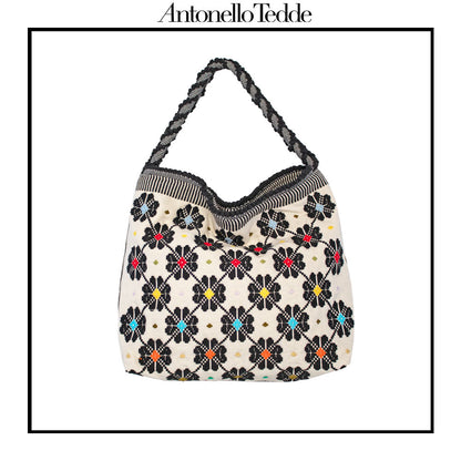 BANARI - Sustainable handwoven large HOBO handbag - Meticulously hand-stitched with unparalleled craftsmanship.  Black White Multicolour