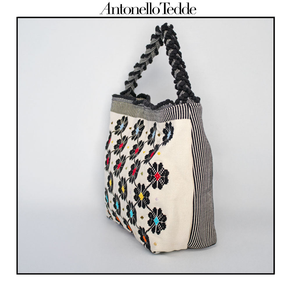BANARI - Sustainable handwoven large HOBO handbag - Meticulously hand-stitched with unparalleled craftsmanship.  Black White Multicolour