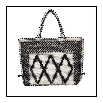 Main view front handbag - Sustainable tote - summer bag - luxury handbag - handwoven black and white tote made in Italy by hand • timeless individualistic fashion • eco-friendly fashion • socially responsible, lasting fashion.
