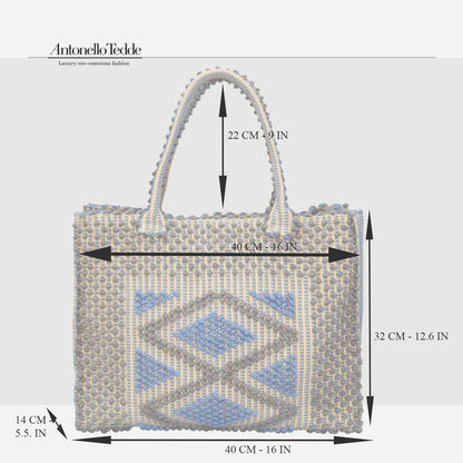 LISCIA Rombi Large - Sustainable handwoven large tote handbag - pastel or blue bag