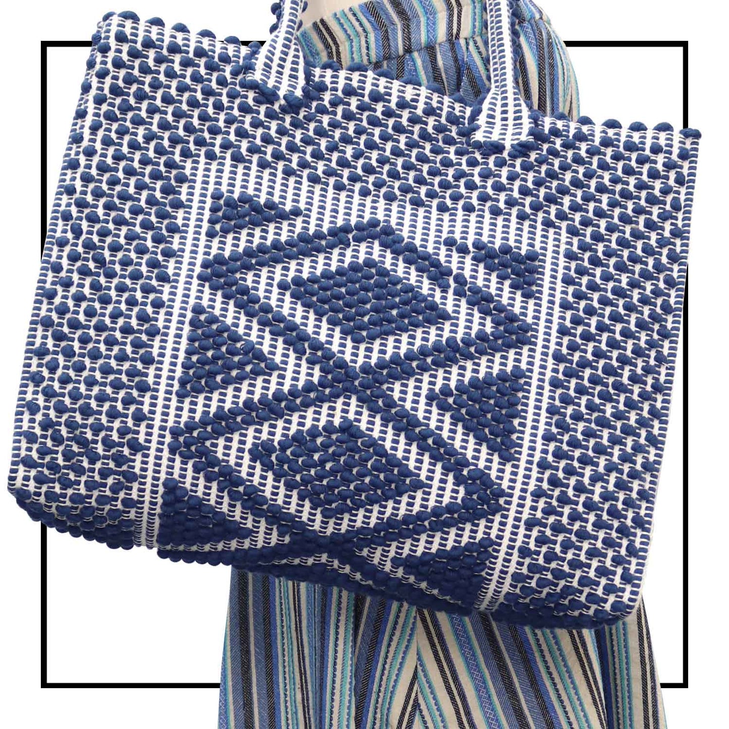 LISCIA Rombi Large - Sustainable handwoven large tote handbag - pastel or blue bag