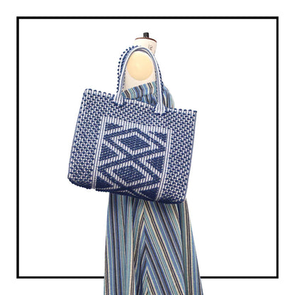 LISCIA Rombi Large - Sustainable handwoven large tote handbag - pastel or blue bag