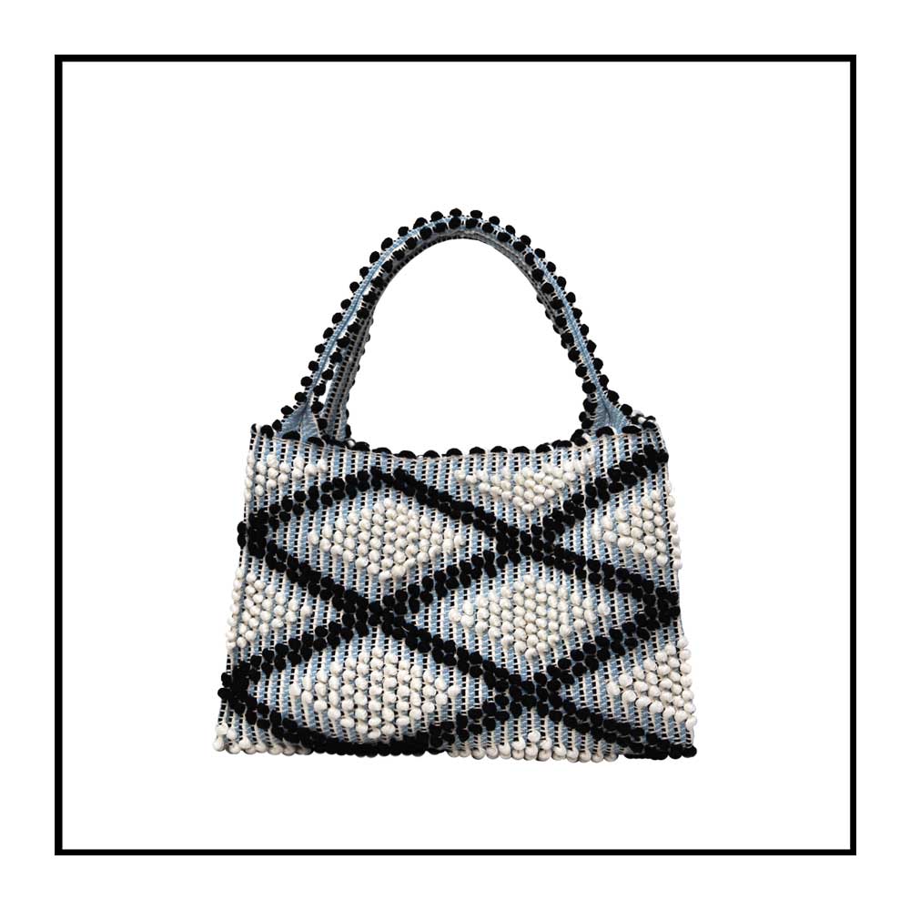 MONTE SANTU - HOBO BAG - Black and Light Blue linen handbag - Best eco luxury bags and accessories brand. Stylish clothes and Eco-Friendly with recycled yarns #luxury #ecoconcious #sustainablestyle #ethicalbrands #ecoliving #ecofashion #ecostyle #ethicalhandbags #handbags