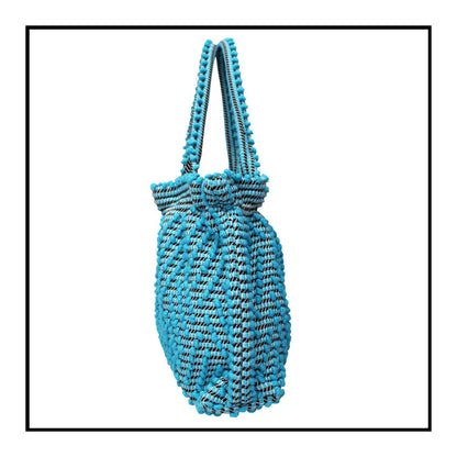 Nora ZigZag - Sustainable handwoven tote handbag  with gathered top - Orange multiple diamond pattern