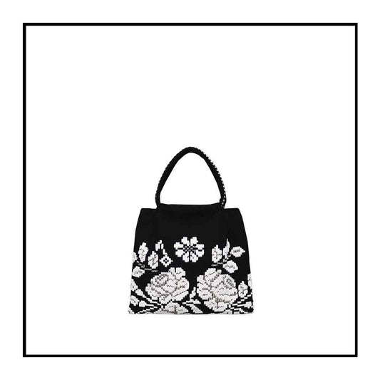 MAIN FRONTAL VIEW black and white evening bag to complete your look with our selection of accessories crafted with the environment in mind