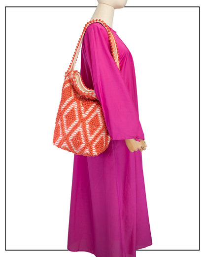 Bultei Tote Bag – Coral & Cream Handwoven Cotton | Antonello Tedde