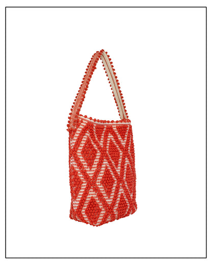 Bultei Tote Bag – Coral & Cream Handwoven Cotton | Antonello Tedde