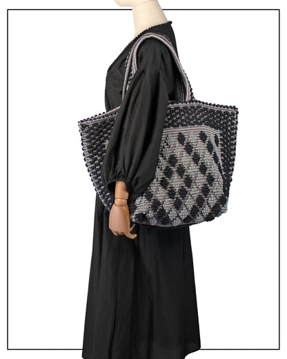 Capriccioli Large Rombetti Tote Bag – Black & Grey