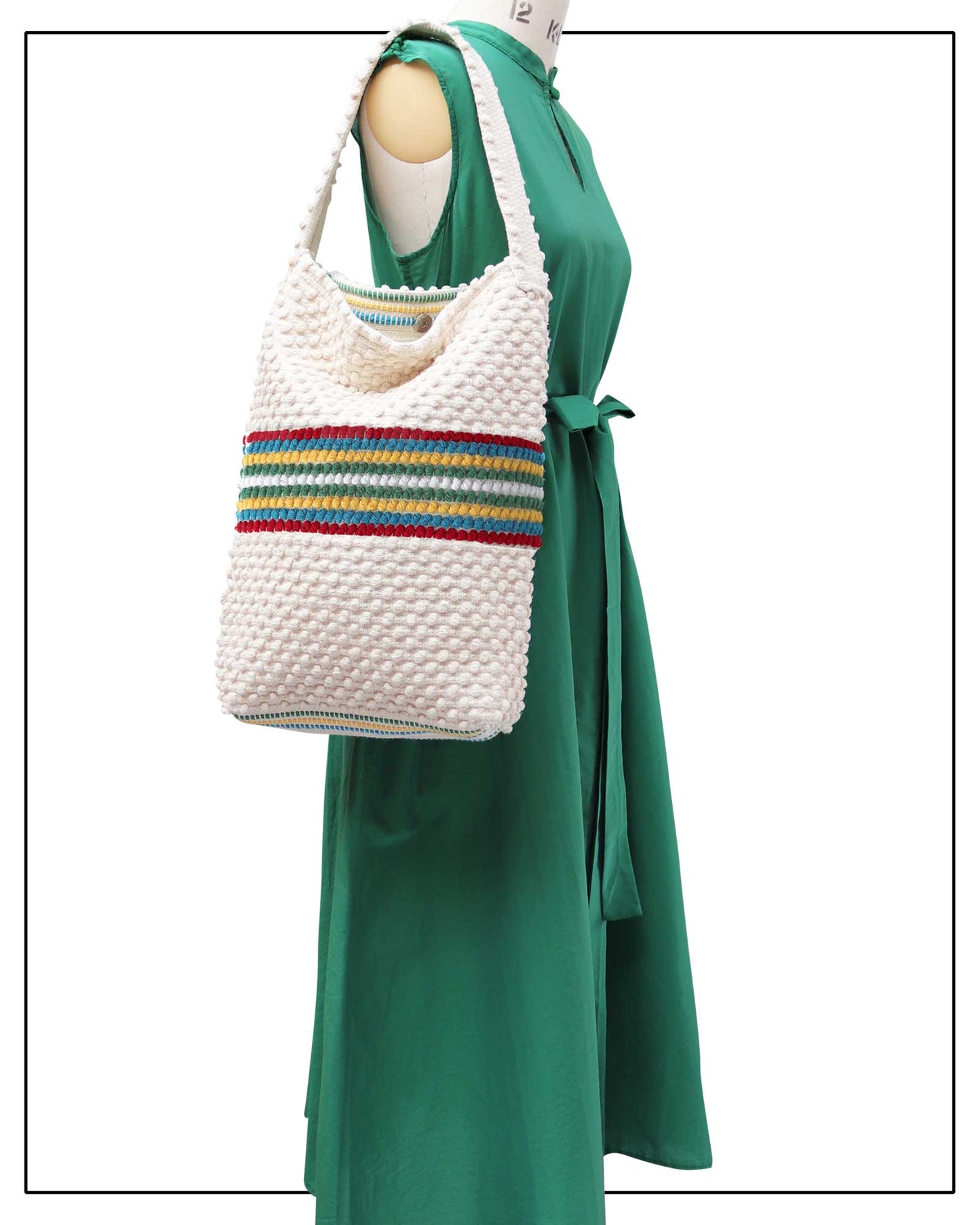 BULTEI Rombi - Ethically Crafted Sardinian Handwoven Cotton Bag: Sustainable Elegance with Redefined Quality in CREAM AND MULTICOLOUR