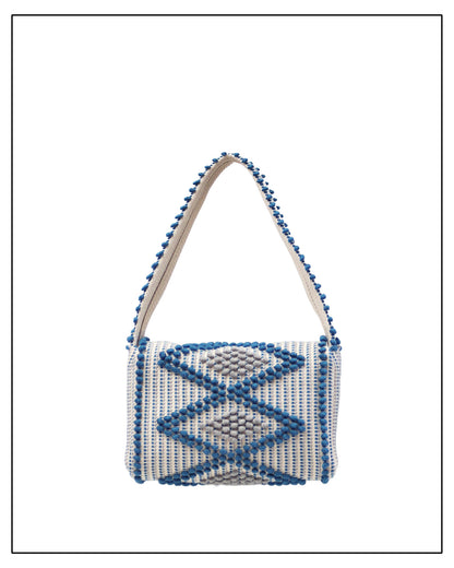 Suni X Crossbody Bag – Handwoven Rombi in Denim Blue & Grey  | Antonello Tedde