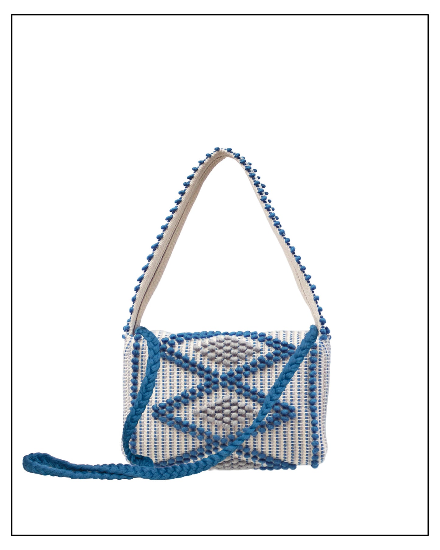 Suni X Crossbody Bag – Handwoven Rombi in Denim Blue & Grey  | Antonello Tedde