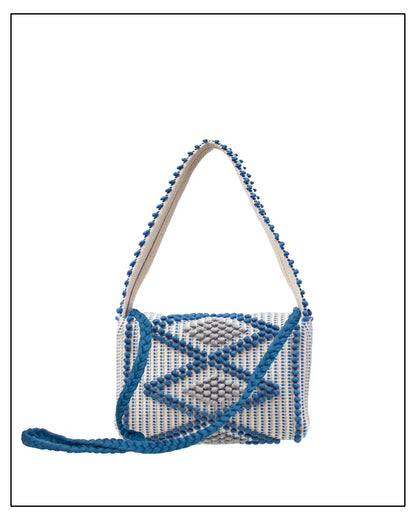Suni X Crossbody Bag – Handwoven Rombi in Denim Blue & Grey  | Antonello Tedde