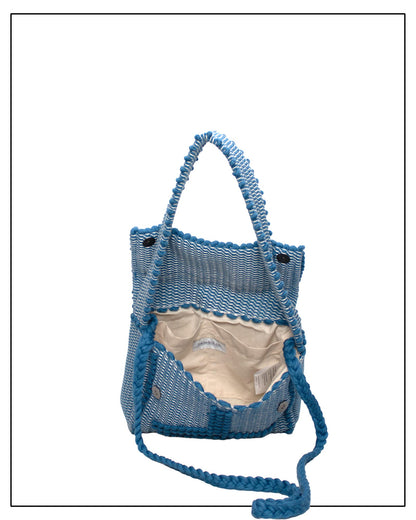 Suni X Crossbody Bag – Handwoven Rombi in Denim Blue & Grey  | Antonello Tedde