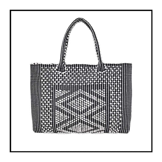 URTEI tote - Ethically Crafted Sardinian Handwoven Cotton tote: Sustainable Elegance preserving traditions - CREAM LINEN BLACK