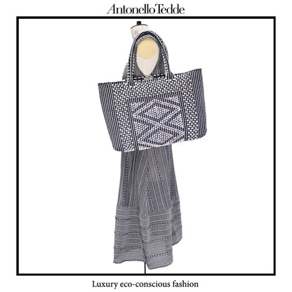 URTEI tote - Ethically Crafted Sardinian Handwoven Cotton tote: Sustainable Elegance preserving traditions - CREAM LINEN BLACK