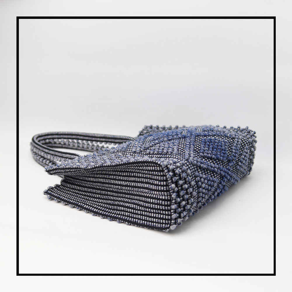 BASE  VIEW OF MELANGE BLUE with BLACK GROUND SQUARE TOTE bag to complete your look with our selection of accessories crafted with the environment in mind