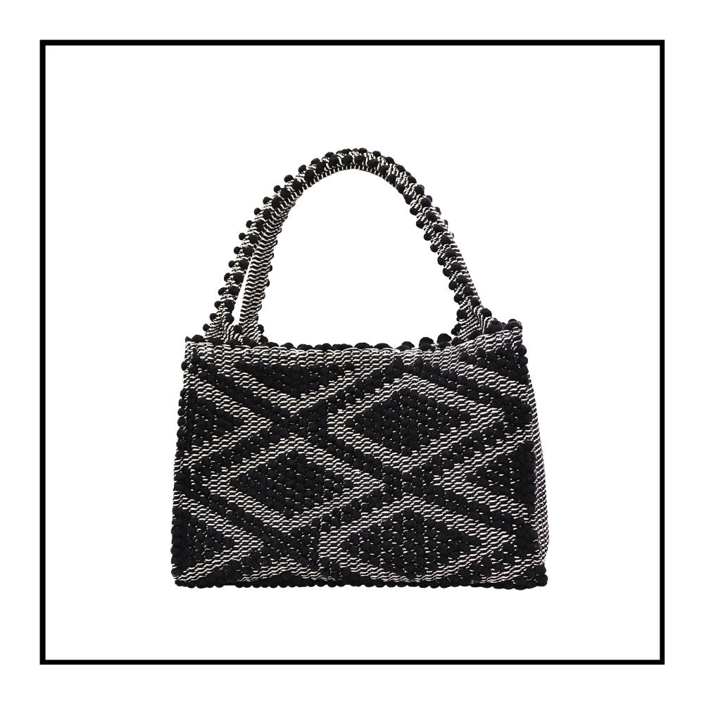 main front view for HOBO BLACK IN BLACK WITH BLACK BASE The best eco luxury bags and accessories brand. Stylish clothes and Eco-Friendly with recycled yarns