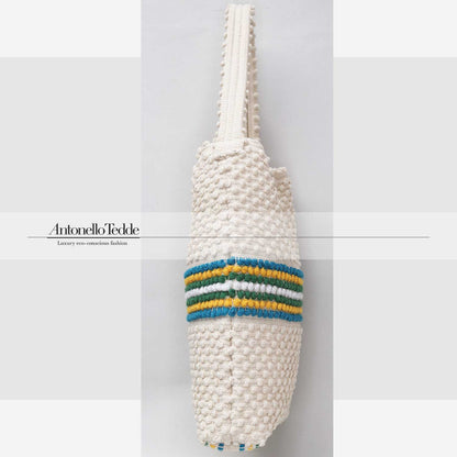 BULTEI Rombi - Ethically Crafted Sardinian Handwoven Cotton Bag: Sustainable Elegance with Redefined Quality in CREAM AND MULTICOLOUR
