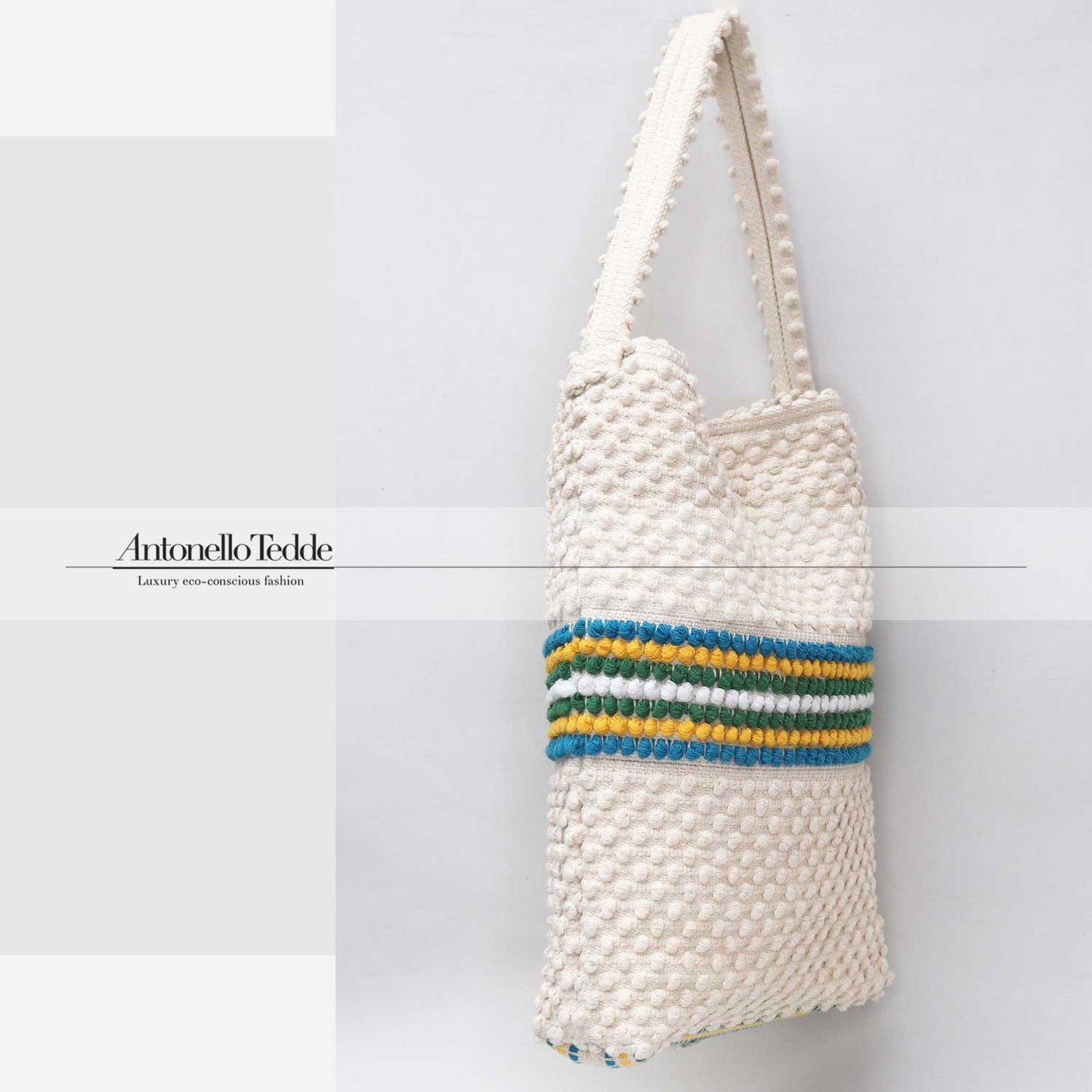 BULTEI Rombi - Ethically Crafted Sardinian Handwoven Cotton Bag: Sustainable Elegance with Redefined Quality in CREAM AND MULTICOLOUR