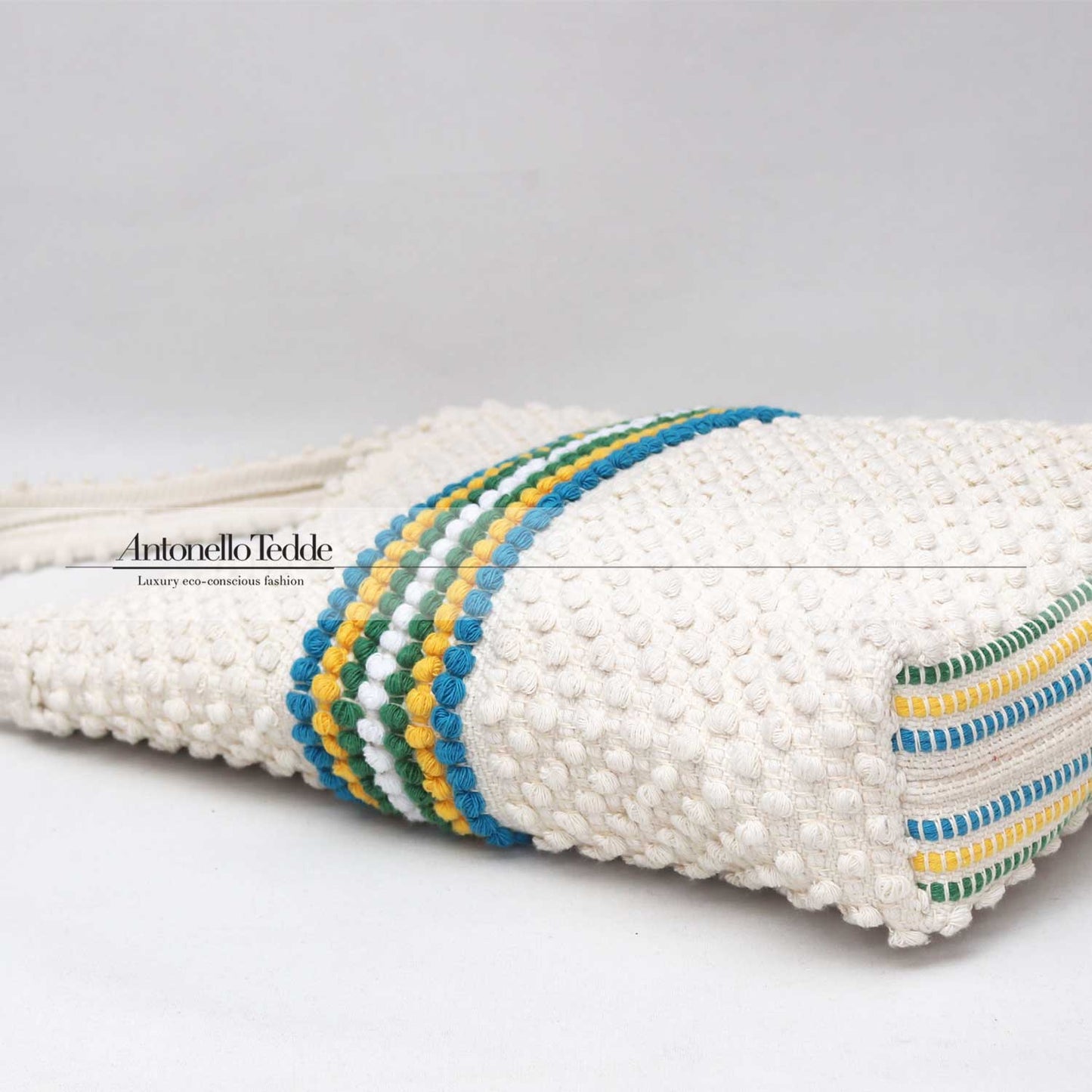 BULTEI Rombi - Ethically Crafted Sardinian Handwoven Cotton Bag: Sustainable Elegance with Redefined Quality in CREAM AND MULTICOLOUR