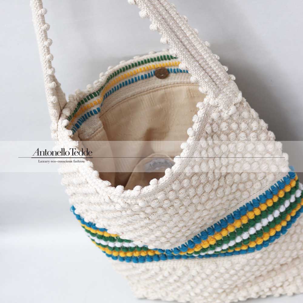 BULTEI Rombi - Ethically Crafted Sardinian Handwoven Cotton Bag: Sustainable Elegance with Redefined Quality in CREAM AND MULTICOLOUR