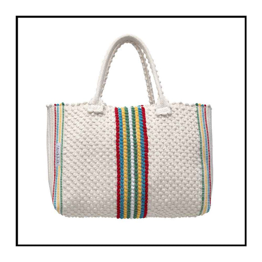URTEI Strisce Multi Ethically Crafted Sardinian Handwoven Cotton tote: Sustainable Elegance preserving traditions CREAM bag