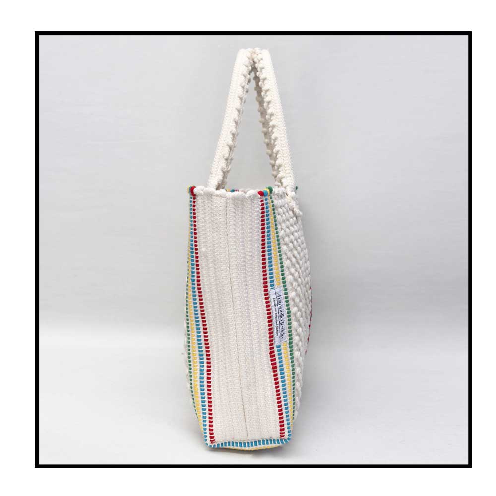 URTEI Strisce Multi Ethically Crafted Sardinian Handwoven Cotton tote: Sustainable Elegance preserving traditions CREAM bag