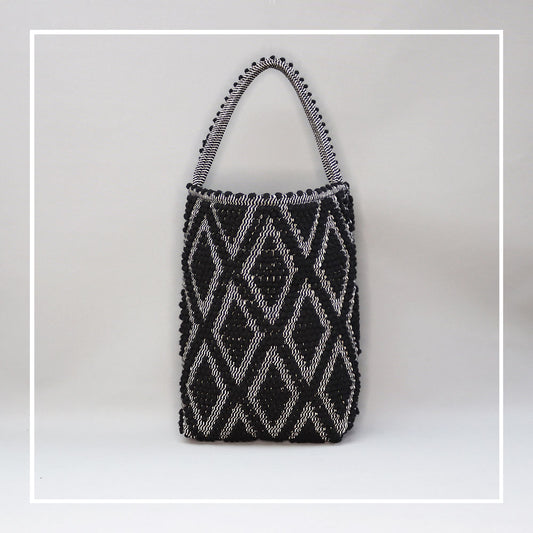 BULTEI Rombi - Ethically Crafted Handwoven Cotton BUCKET Bag: Sustainable Elegance with Redefined Quality in Black on Black