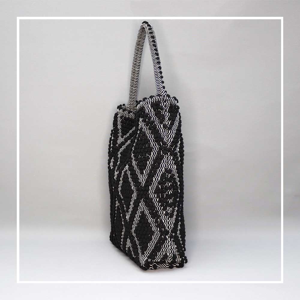BULTEI Rombi - Ethically Crafted Handwoven Cotton BUCKET Bag: Sustainable Elegance with Redefined Quality in Black on Black