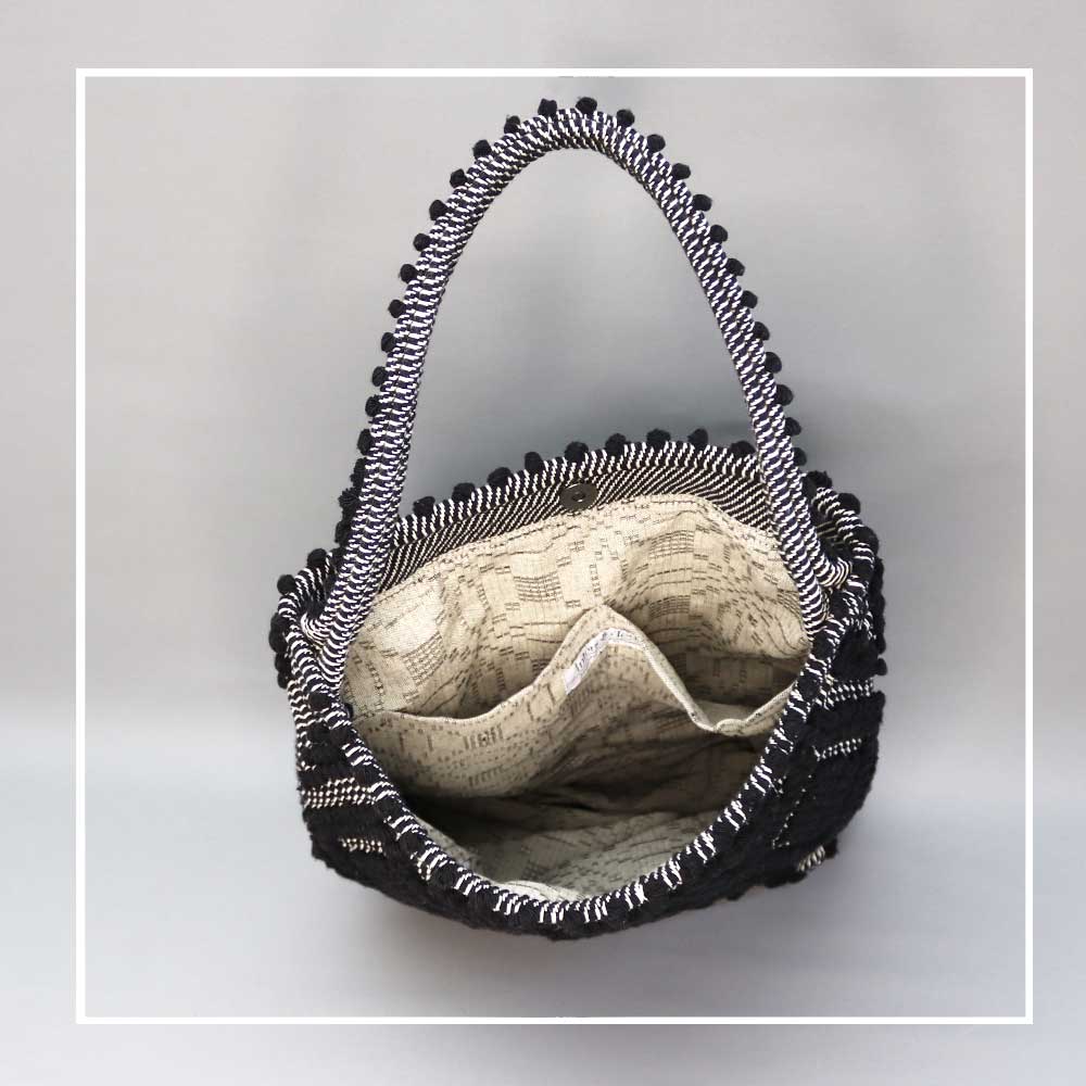 BULTEI Rombi - Ethically Crafted Handwoven Cotton BUCKET Bag: Sustainable Elegance with Redefined Quality in Black on Black