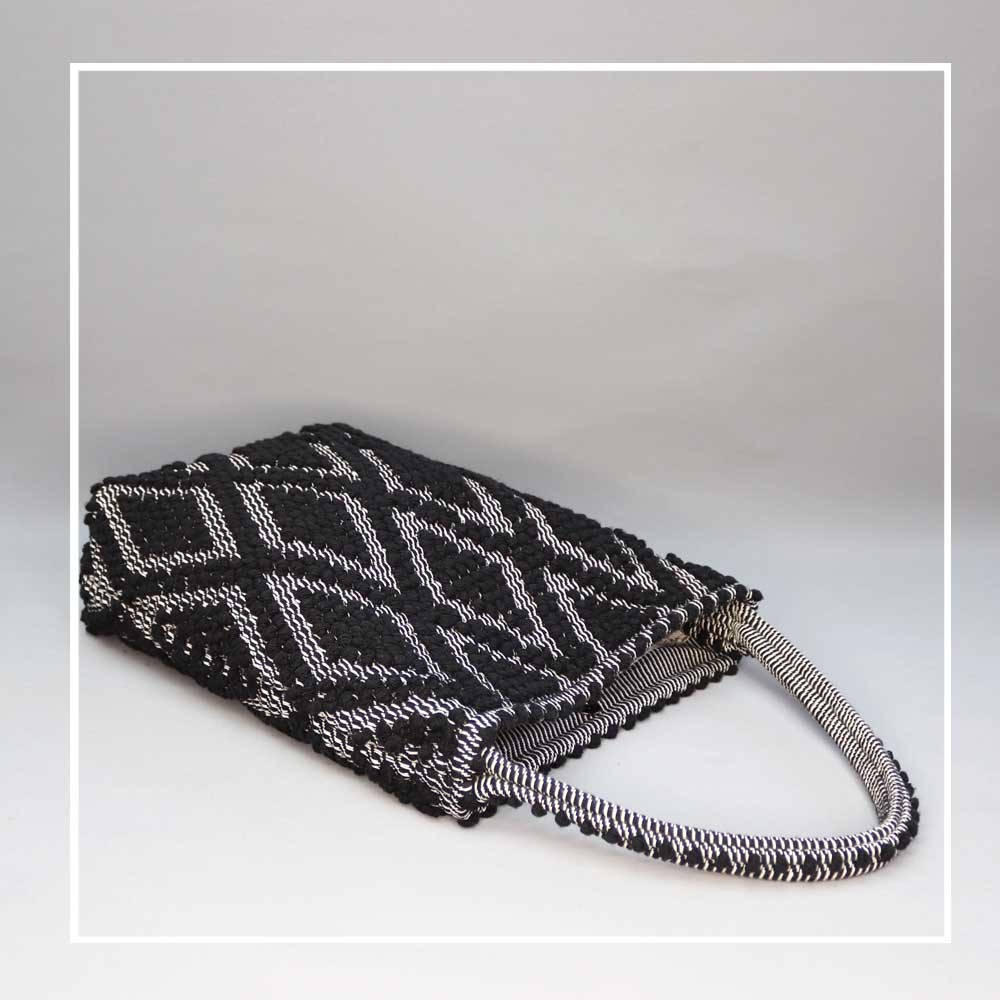 BULTEI Rombi - Ethically Crafted Handwoven Cotton BUCKET Bag: Sustainable Elegance with Redefined Quality in Black on Black