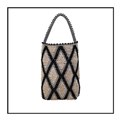 BULTEI Rombi - Ethically Crafted Handwoven Cotton BUCKET Bag: Sustainable Elegance with Redefined Quality in CORD LINEN and BLACK