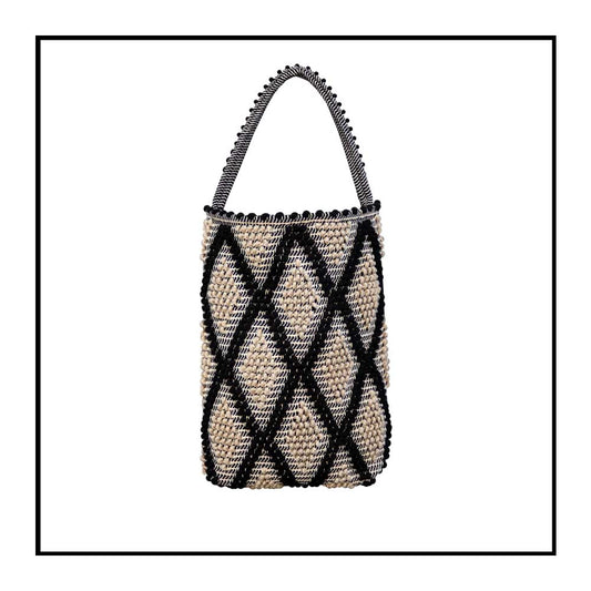 BULTEI Rombi - Ethically Crafted Handwoven Cotton BUCKET Bag: Sustainable Elegance with Redefined Quality in CORD LINEN and BLACK