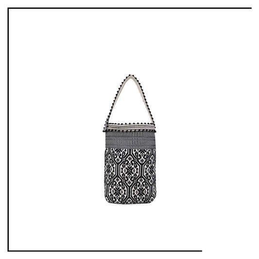 BULTEI Rombi - Ethically Crafted Sardinian Jacquard Woven Cotton Bag: Sustainable Elegance with Redefined Quality in CREAM and BLACK
